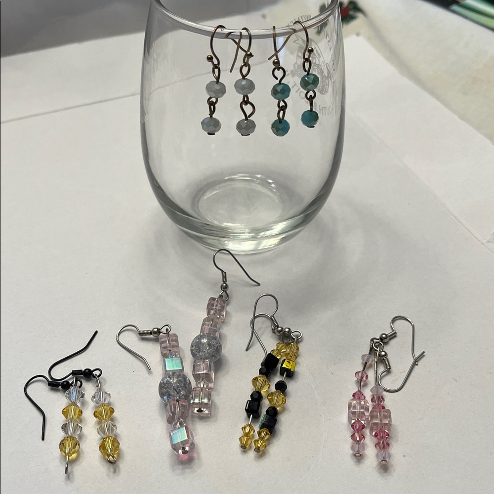 Crystal bead dangle earrings 6 pairs multiple colors